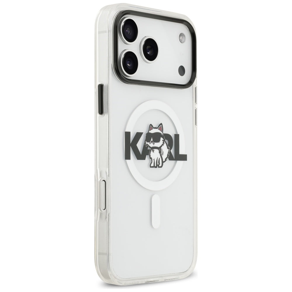 Custodia MagSafe per Apple iPhone 17 Pro Max, Karl Lagerfeld, IML Sketch Logo Choupette, Trasparente