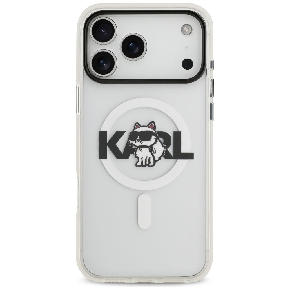 Custodia MagSafe per Apple iPhone 17 Pro Max, Karl Lagerfeld, IML Sketch Logo Choupette, Trasparente