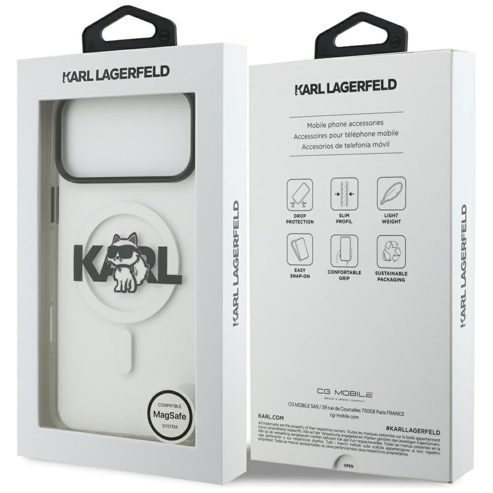 Custodia MagSafe per Apple iPhone 17 Pro Max, Karl Lagerfeld, IML Sketch Logo Choupette, Trasparente