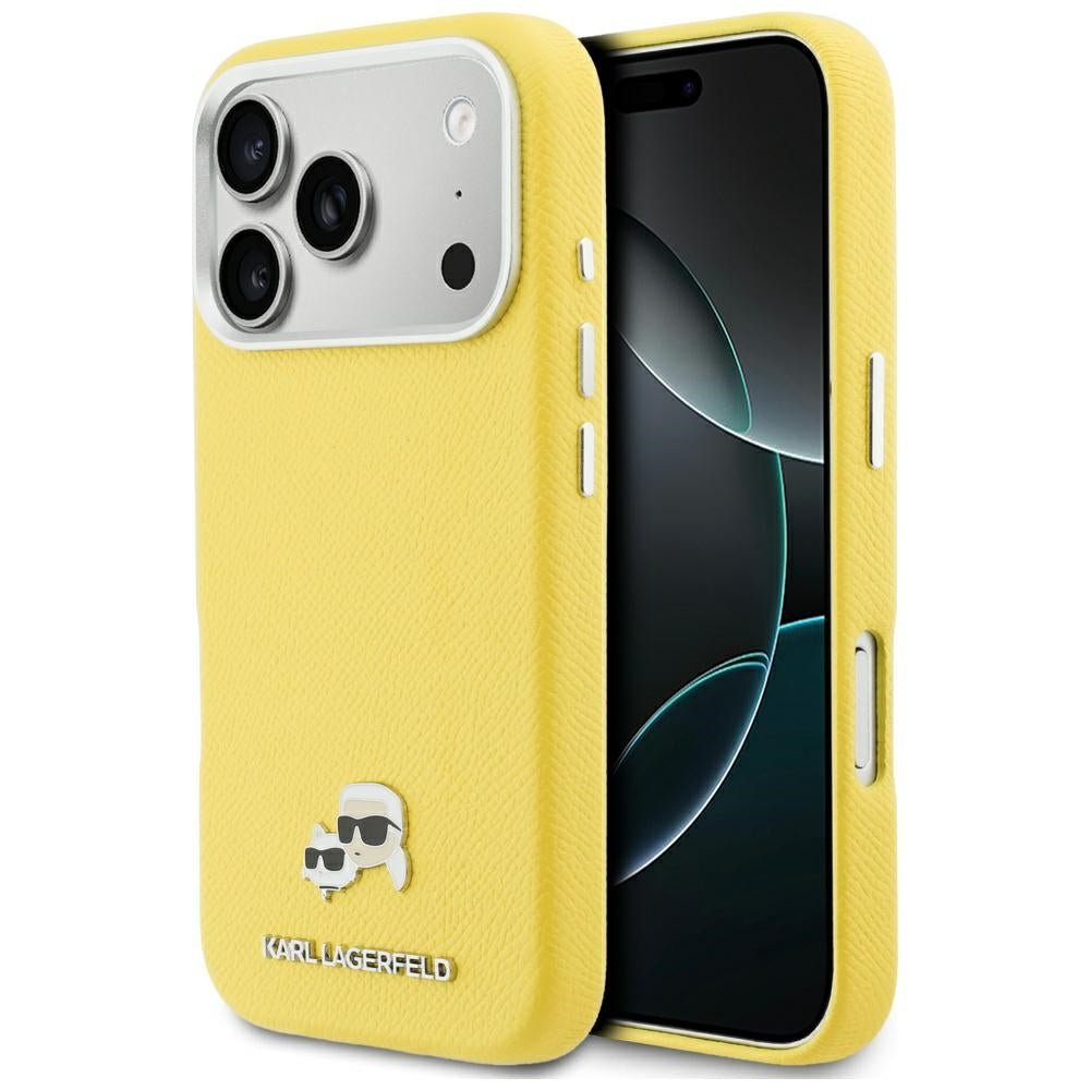 Custodia MagSafe per Apple iPhone 17 Pro Max, Karl Lagerfeld, Karl & Choupette Head's Pin, Gialla