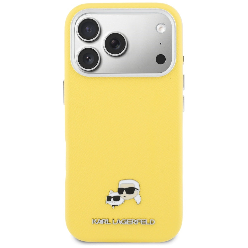 Custodia MagSafe per Apple iPhone 17 Pro Max, Karl Lagerfeld, Karl & Choupette Head's Pin, Gialla
