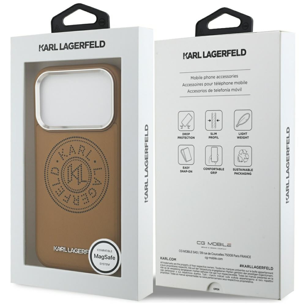 Custodia MagSafe per Apple iPhone 17 Pro Max, Karl Lagerfeld, Point & Metal Logo, Marrone