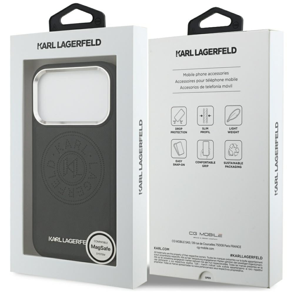 Custodia MagSafe per Apple iPhone 17 Pro Max, Karl Lagerfeld, Point & Metal Logo, Nera