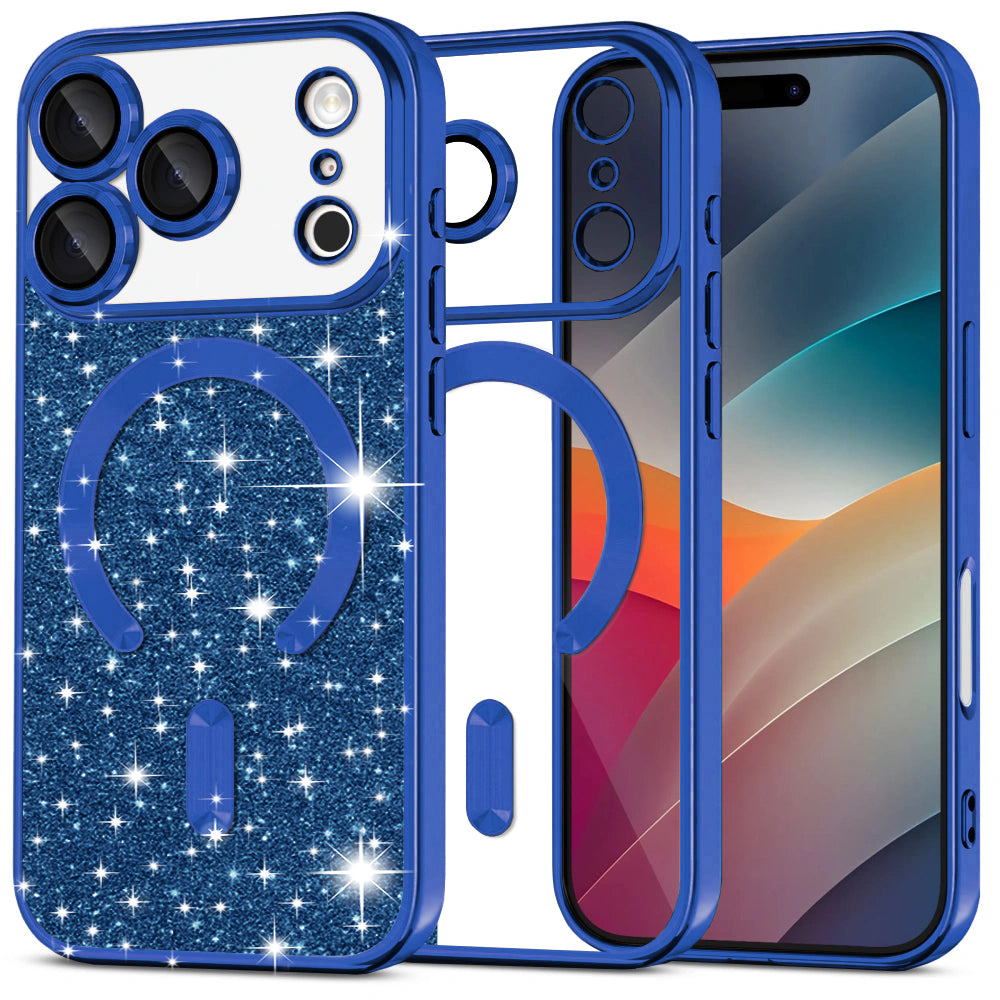 Custodia MagSafe per Apple iPhone 17 Pro Max, Techsuit, Luxury Glitter, Blu Scuro