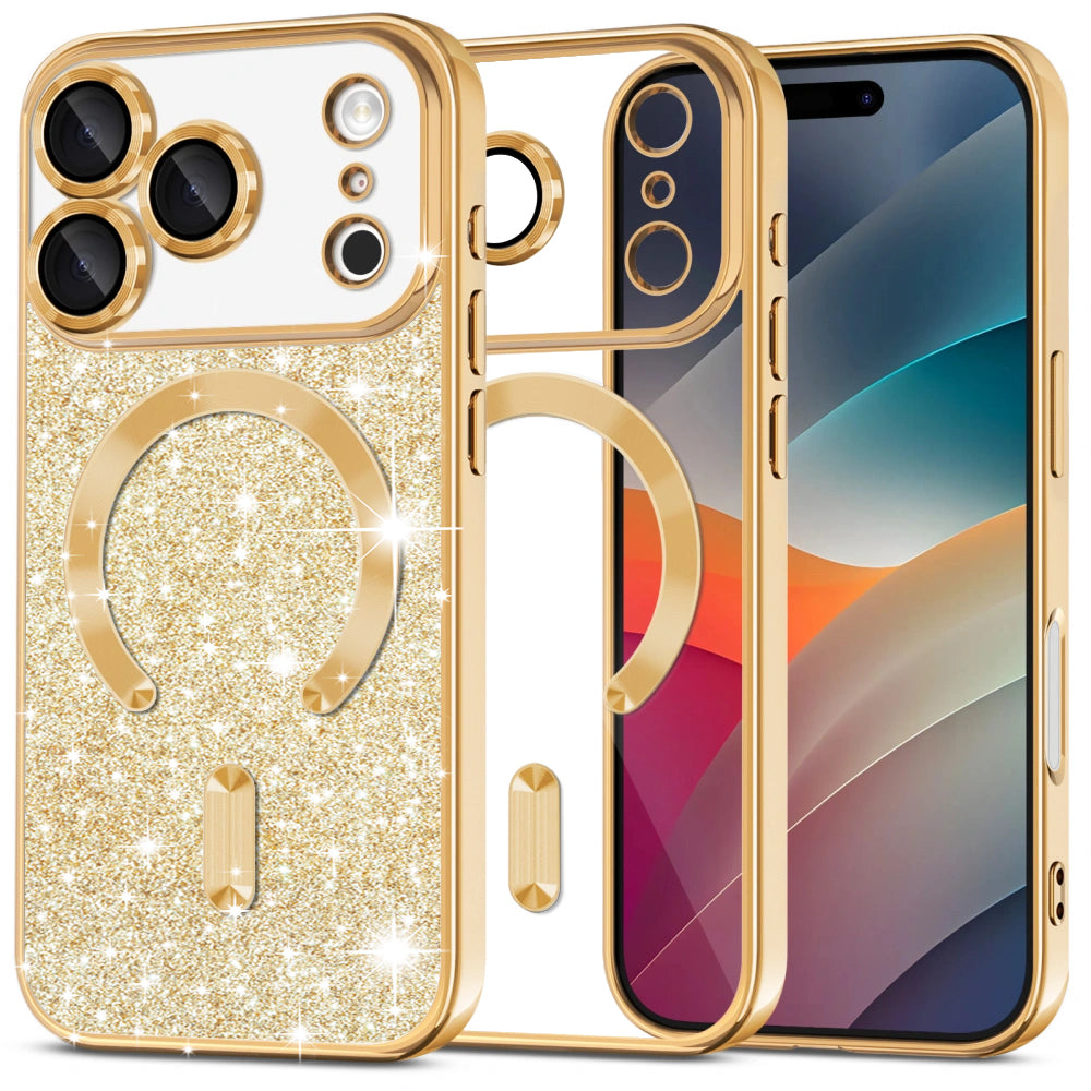 Custodia MagSafe per Apple iPhone 17 Pro Max, Techsuit, Luxury Glitter, Dorata