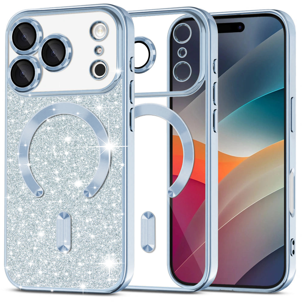 Custodia MagSafe per Apple iPhone 17 Pro Max, Techsuit, Luxury Glitter, Blu