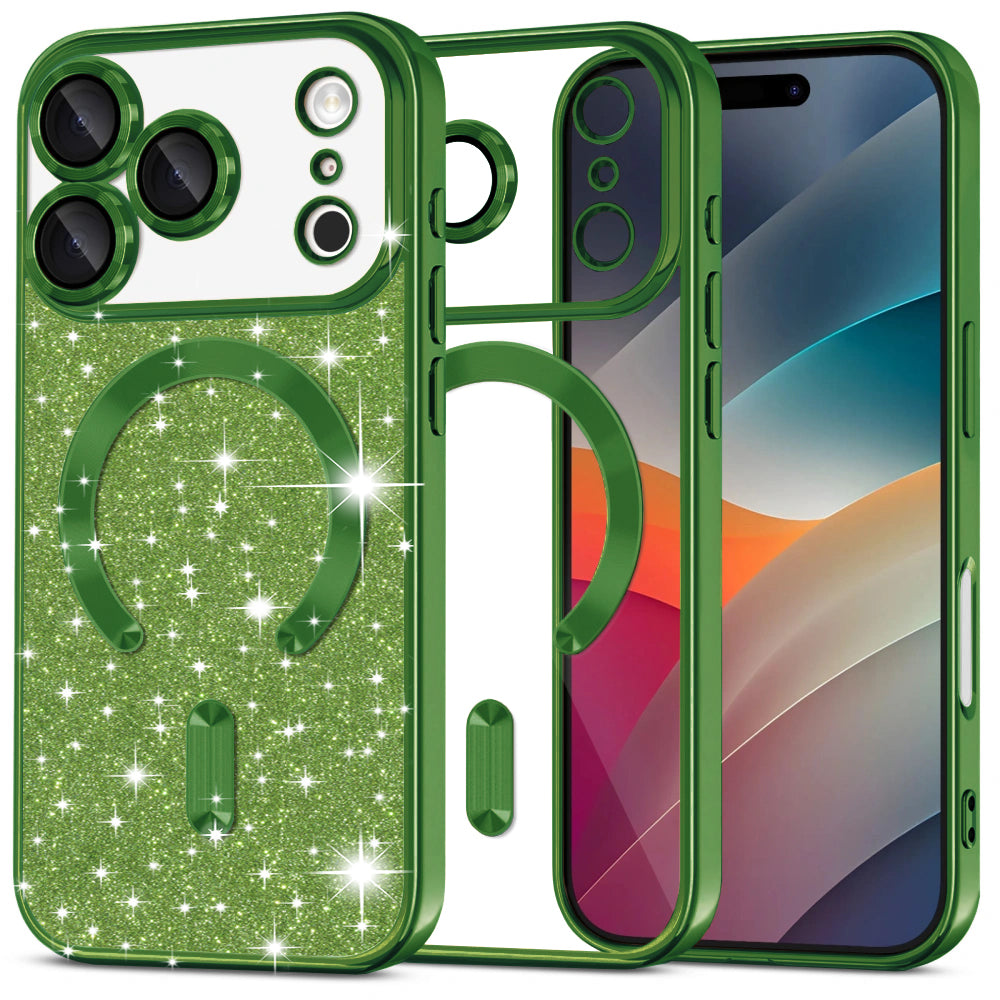Custodia MagSafe per Apple iPhone 17 Pro Max, Techsuit, Luxury Glitter, Verde Scuro