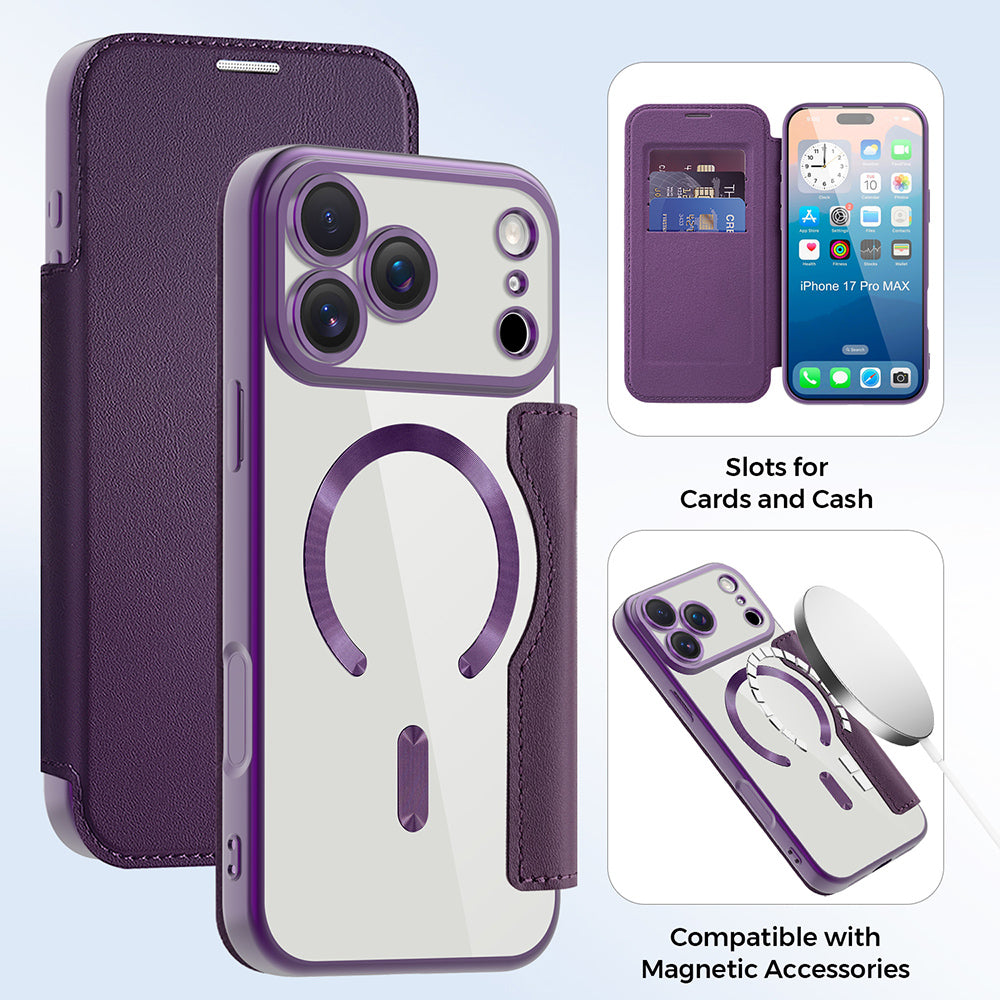 Custodia MagSafe per Apple iPhone 17 Pro Max, Techsuit, SmartMag Book, Viola