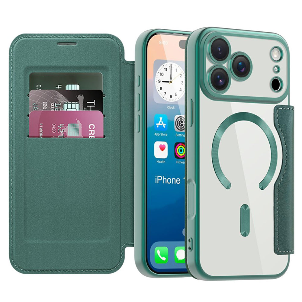 Custodia MagSafe per Apple iPhone 17 Pro Max, Techsuit, SmartMag Book, Verde
