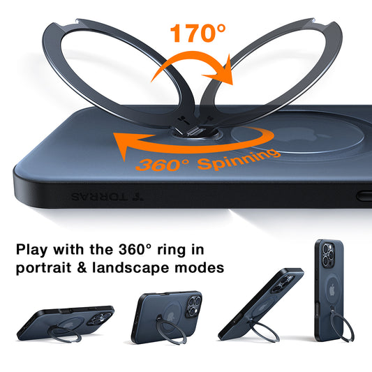Custodia MagSafe per Apple iPhone 17 Pro Max, Torras, Ostand Spin, Trasparente