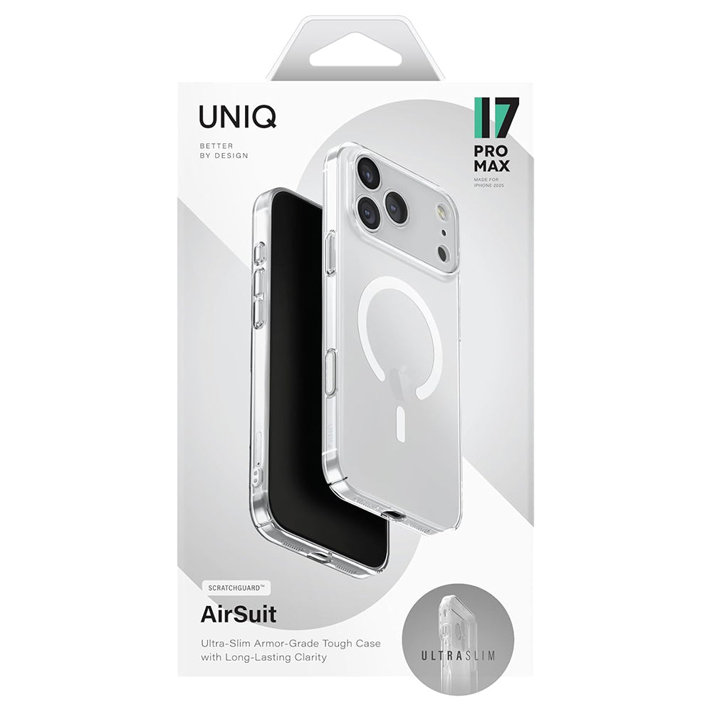 Custodia MagSafe per Apple iPhone 17 Pro, UNIQ, AirSuit MagClick, Trasparente