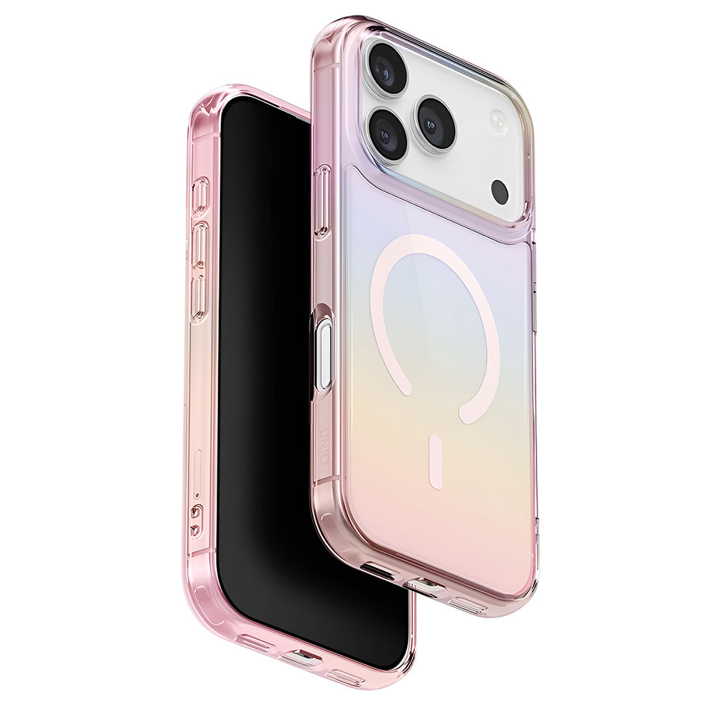 Custodia MagSafe per Apple iPhone 17 Pro, UNIQ, Iridescia MagClick, Blu Pastello