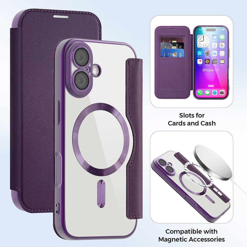 MagSafe Case for Apple iPhone 17, Techsuit, SmartMag Book, Purple