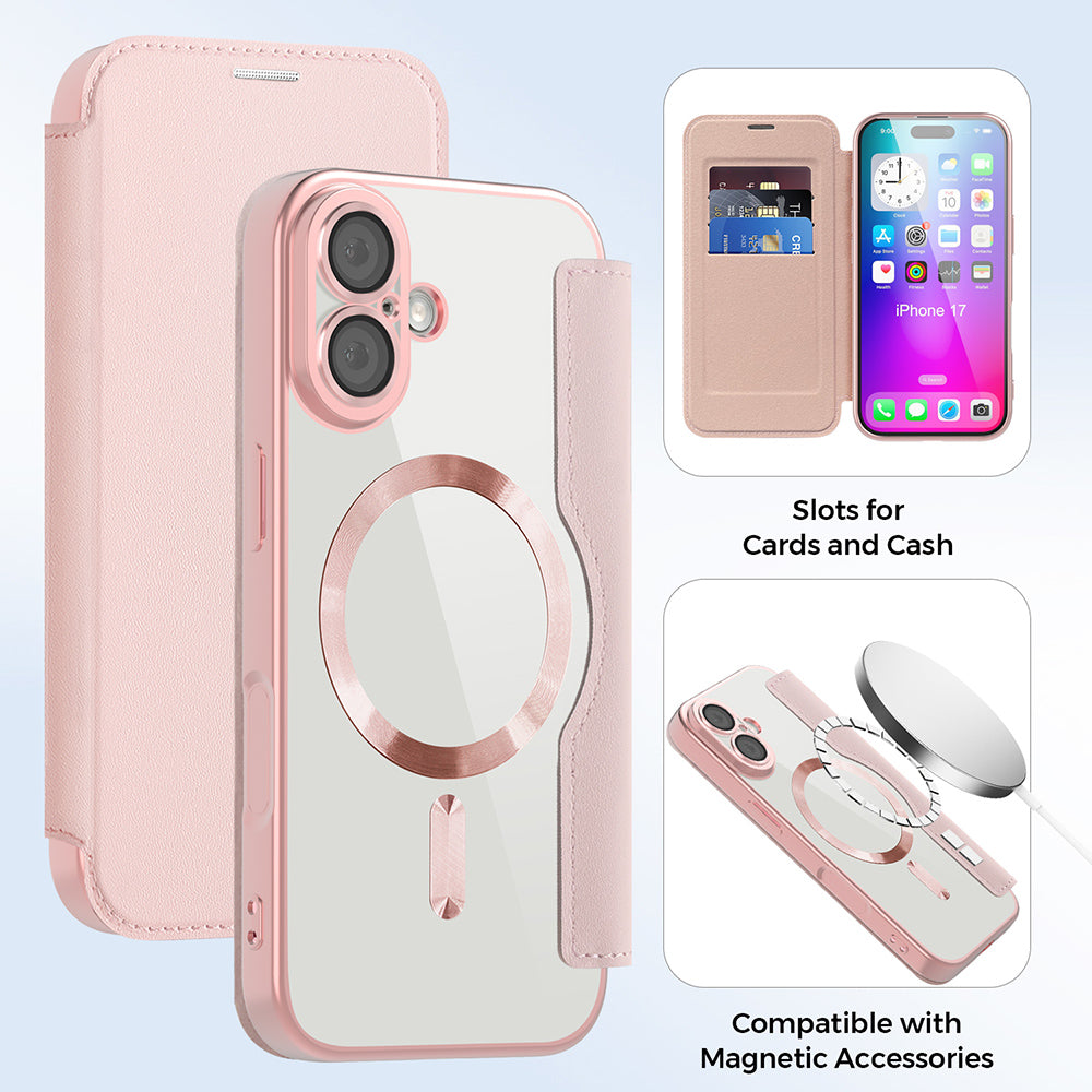 MagSafe Case for Apple iPhone 17, Techsuit, SmartMag Book, Pink