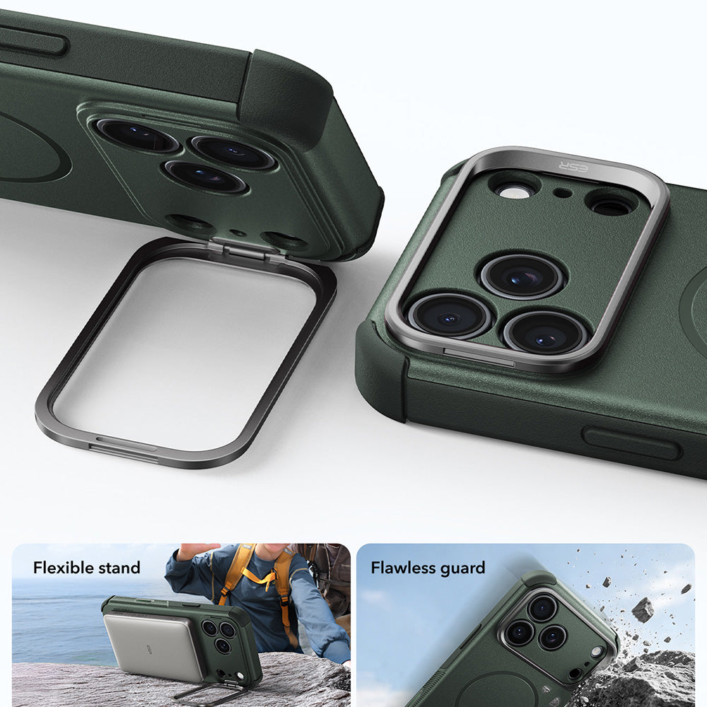 Custodia MagSafe per Apple iPhone 18 Pro / 17 Pro, ESR, Cyber Armor Kickstand, Verde