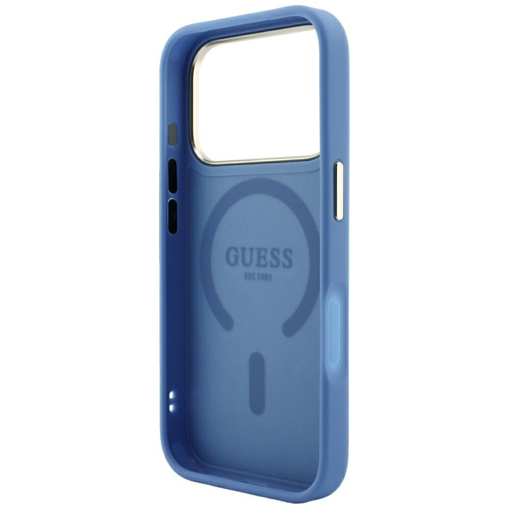 Custodia MagSafe per Apple iPhone 18 Pro / 17 Pro, Guess, 4G Embossed Classic, Blu