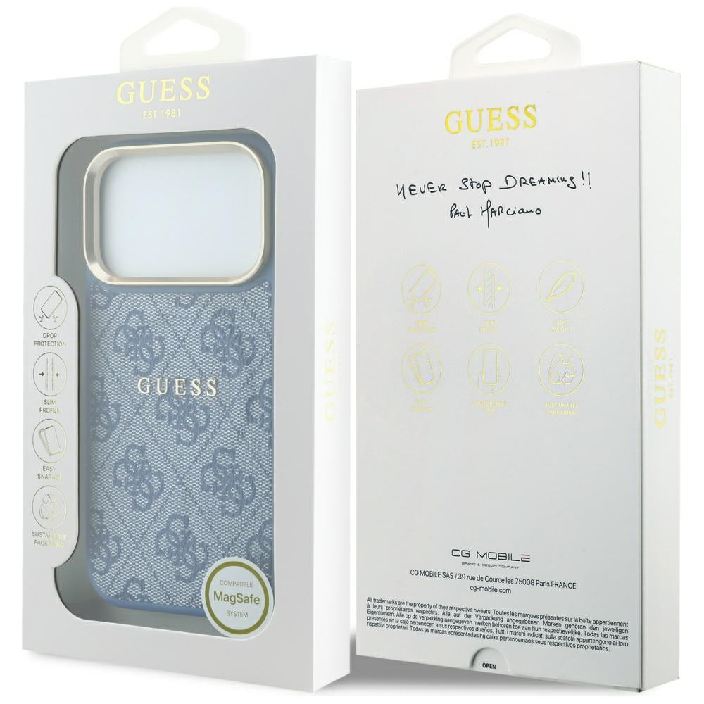 Custodia MagSafe per Apple iPhone 18 Pro / 17 Pro, Guess, 4G Embossed Classic, Blu