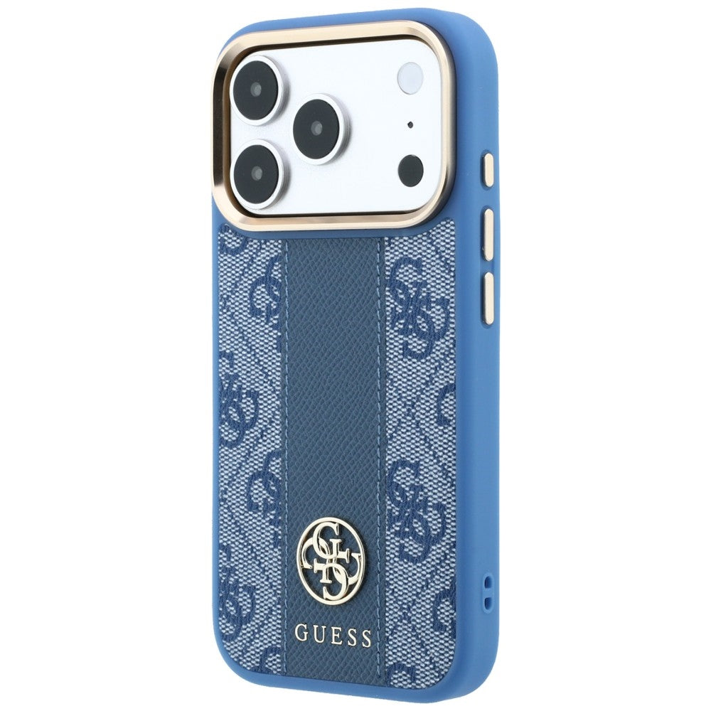 Custodia MagSafe per Apple iPhone 18 Pro / 17 Pro, Guess, 4G Stripe Round Classic Logo, Blu