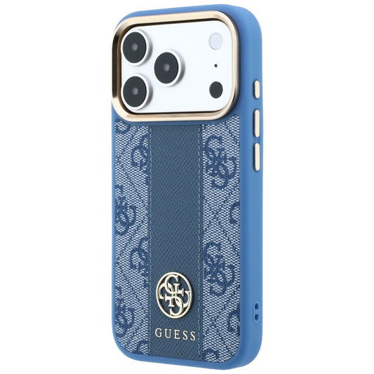Custodia MagSafe per Apple iPhone 18 Pro / 17 Pro, Guess, 4G Stripe Round Classic Logo, Blu