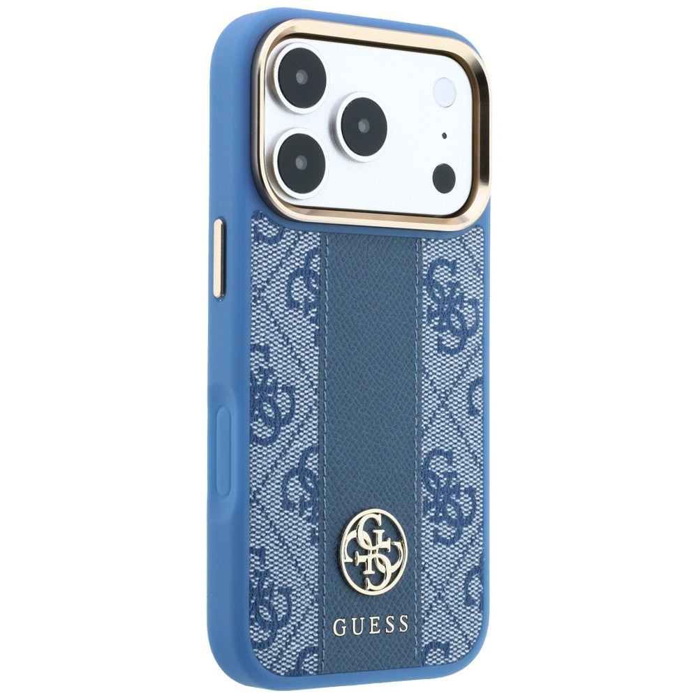 Custodia MagSafe per Apple iPhone 18 Pro / 17 Pro, Guess, 4G Stripe Round Classic Logo, Blu