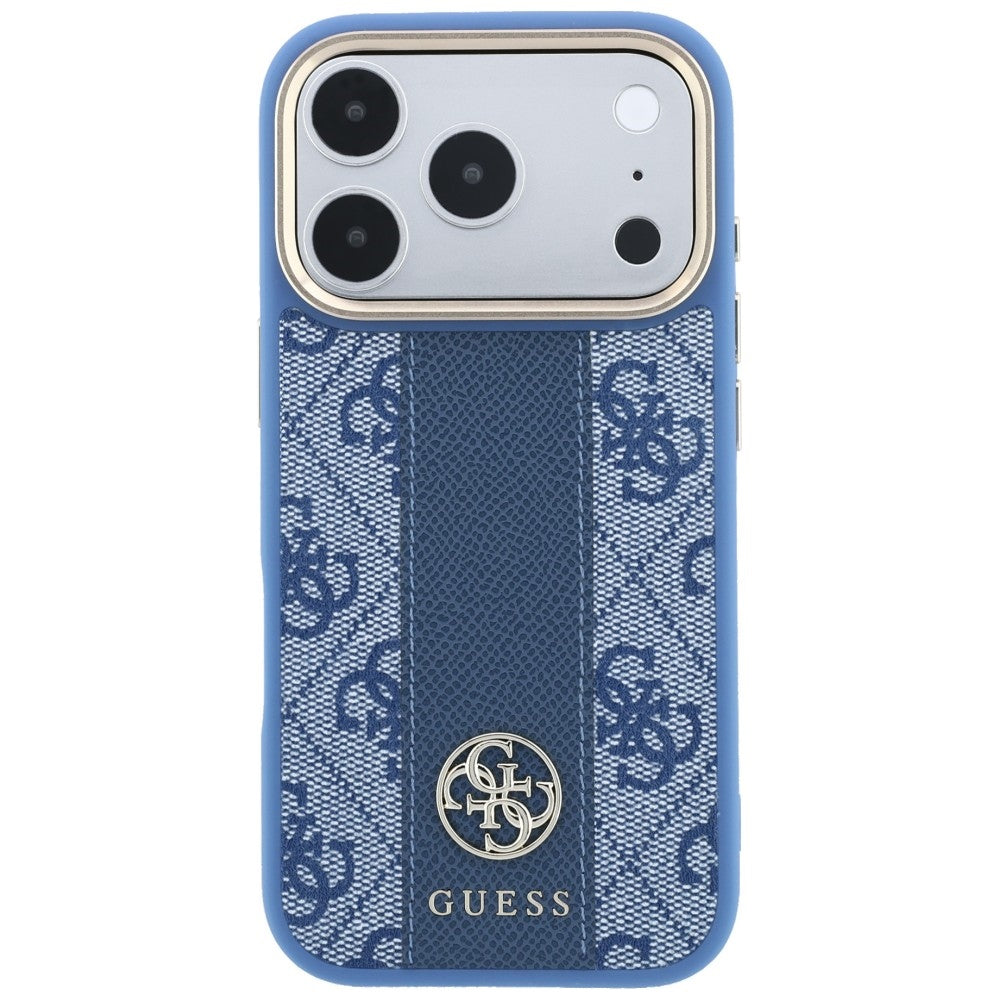Custodia MagSafe per Apple iPhone 18 Pro / 17 Pro, Guess, 4G Stripe Round Classic Logo, Blu