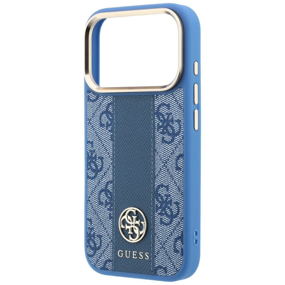 Custodia MagSafe per Apple iPhone 18 Pro / 17 Pro, Guess, 4G Stripe Round Classic Logo, Blu