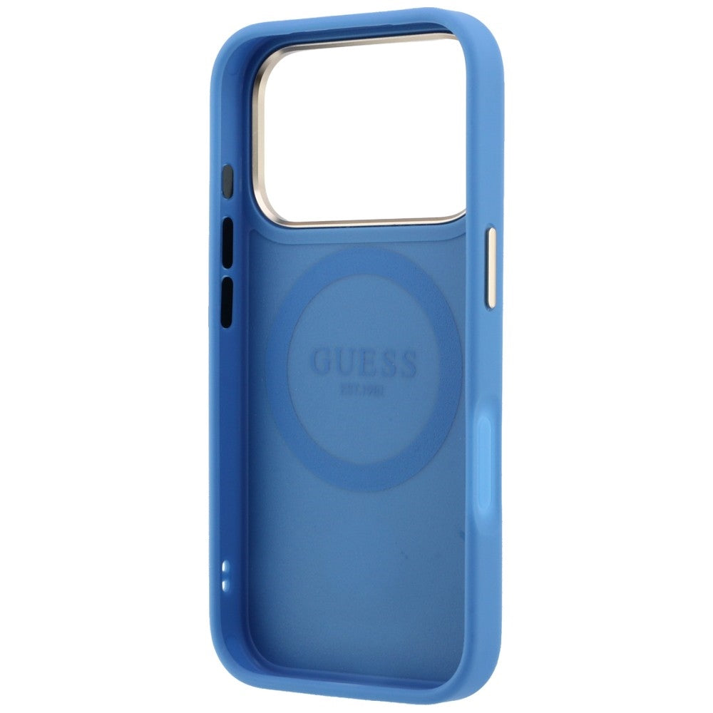 Custodia MagSafe per Apple iPhone 18 Pro / 17 Pro, Guess, 4G Stripe Round Classic Logo, Blu