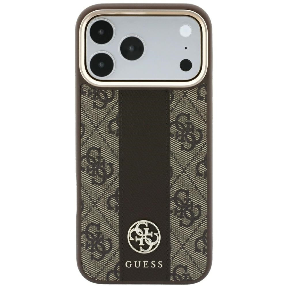 Custodia MagSafe per Apple iPhone 18 Pro / 17 Pro, Guess, 4G Stripe Round Classic Logo, Marrone