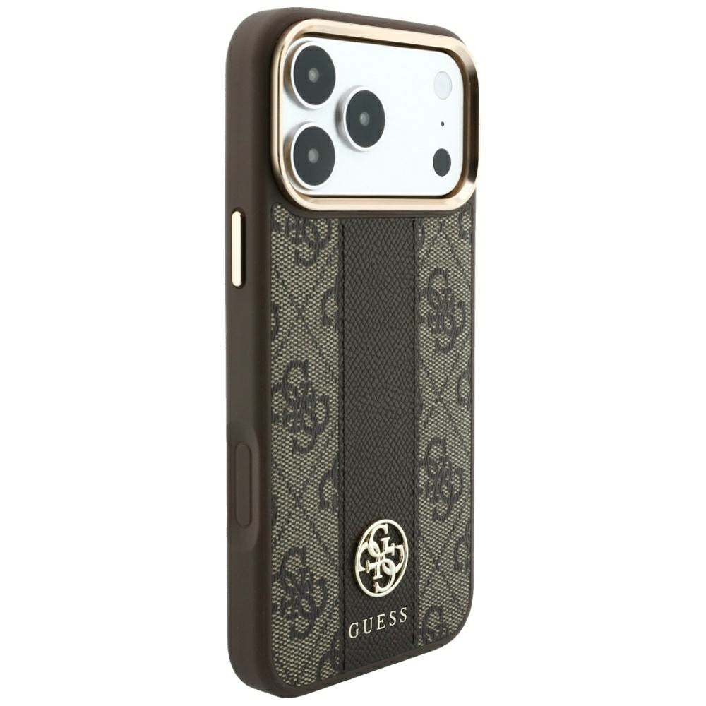 Custodia MagSafe per Apple iPhone 18 Pro / 17 Pro, Guess, 4G Stripe Round Classic Logo, Marrone