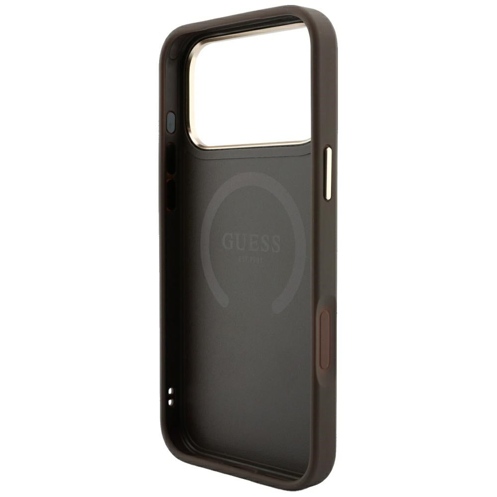 Custodia MagSafe per Apple iPhone 18 Pro / 17 Pro, Guess, 4G Stripe Round Classic Logo, Marrone
