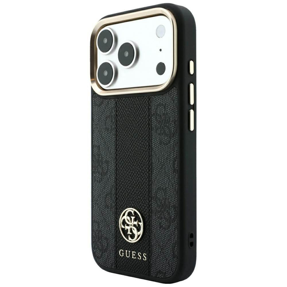 Custodia MagSafe per Apple iPhone 18 Pro / 17 Pro, Guess, 4G Stripe Round Classic Logo, Nera