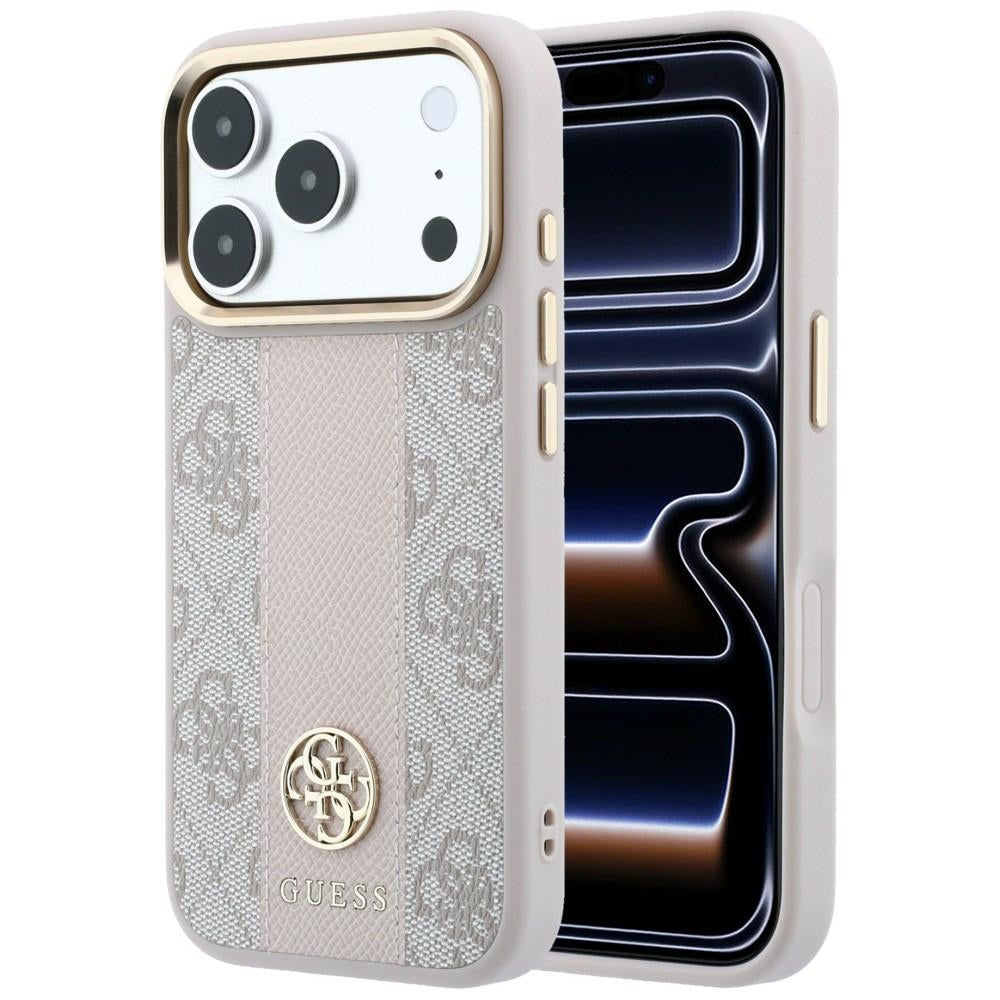Custodia MagSafe per Apple iPhone 18 Pro / 17 Pro, Guess, 4G Stripe Round Classic Logo, Rosa