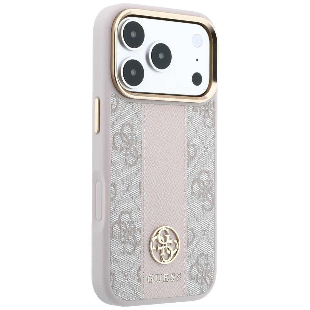 Custodia MagSafe per Apple iPhone 18 Pro / 17 Pro, Guess, 4G Stripe Round Classic Logo, Rosa