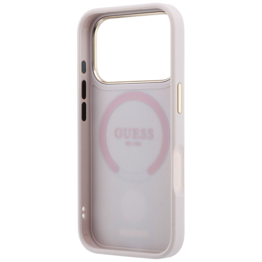 Custodia MagSafe per Apple iPhone 18 Pro / 17 Pro, Guess, 4G Stripe Round Classic Logo, Rosa