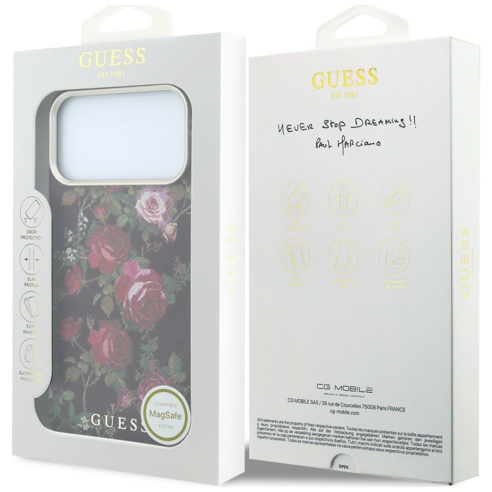 Custodia MagSafe per Apple iPhone 18 Pro / 17 Pro, Guess, Blossom Roses Print, bordeaux