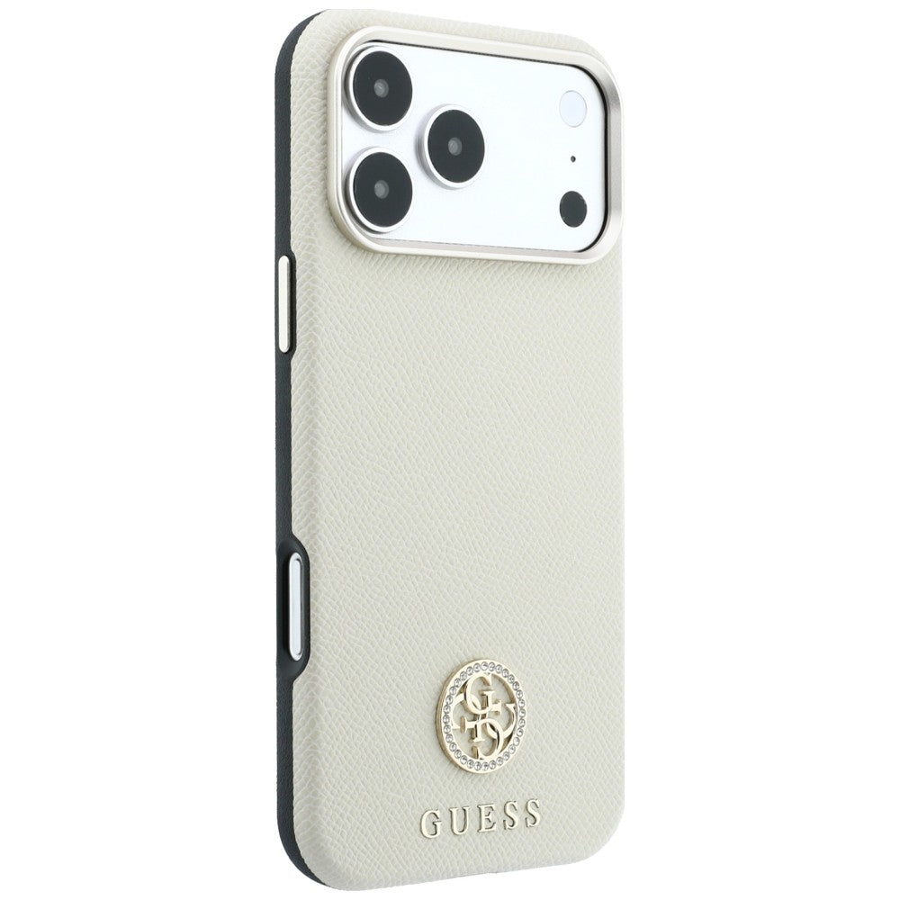 Custodia MagSafe per Apple iPhone 18 Pro / 17 Pro, Guess, Logo Strass Rotondo Grana, Beige
