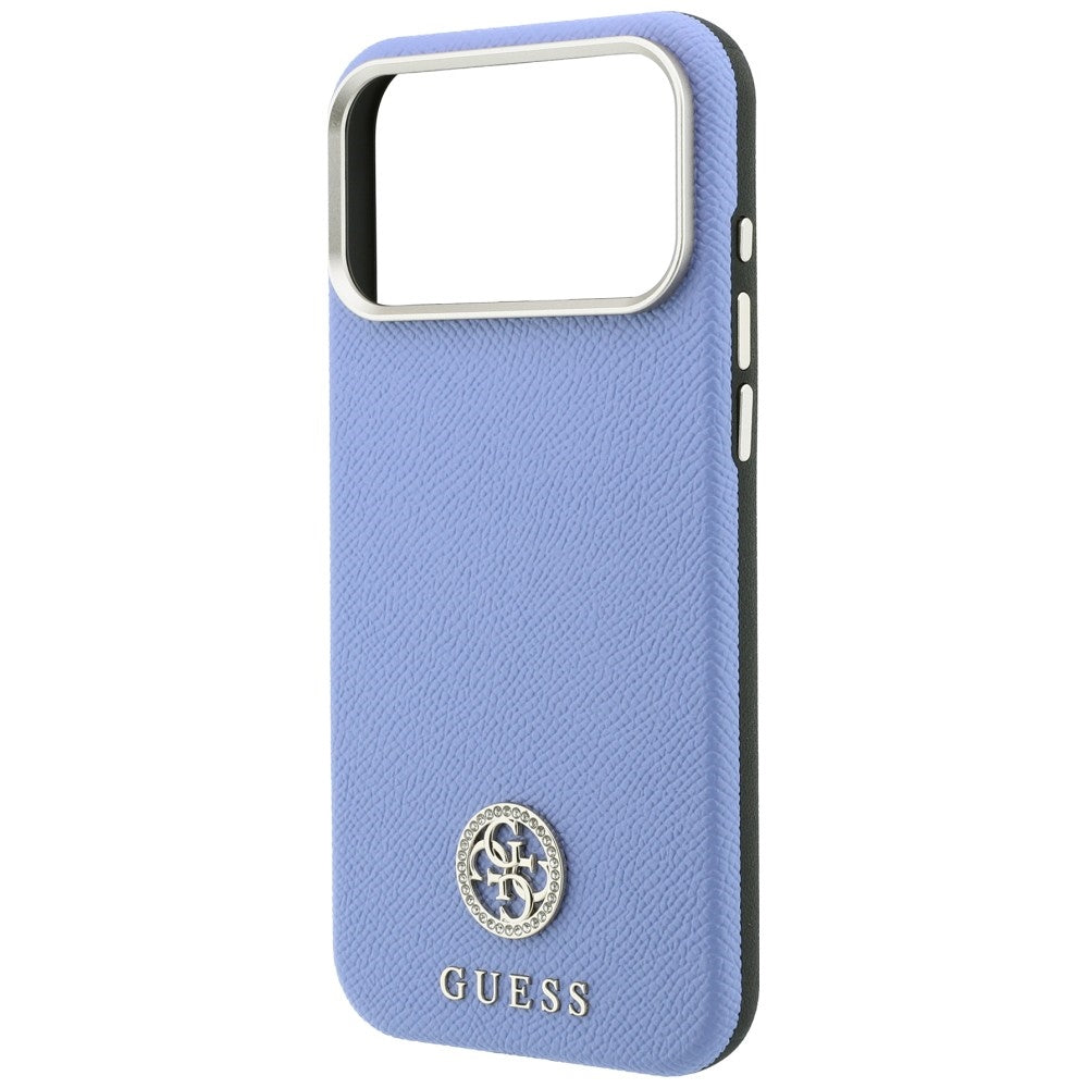 Custodia MagSafe per Apple iPhone 18 Pro / 17 Pro, Guess, Logo Rotondo con Strass Granulato, Blu