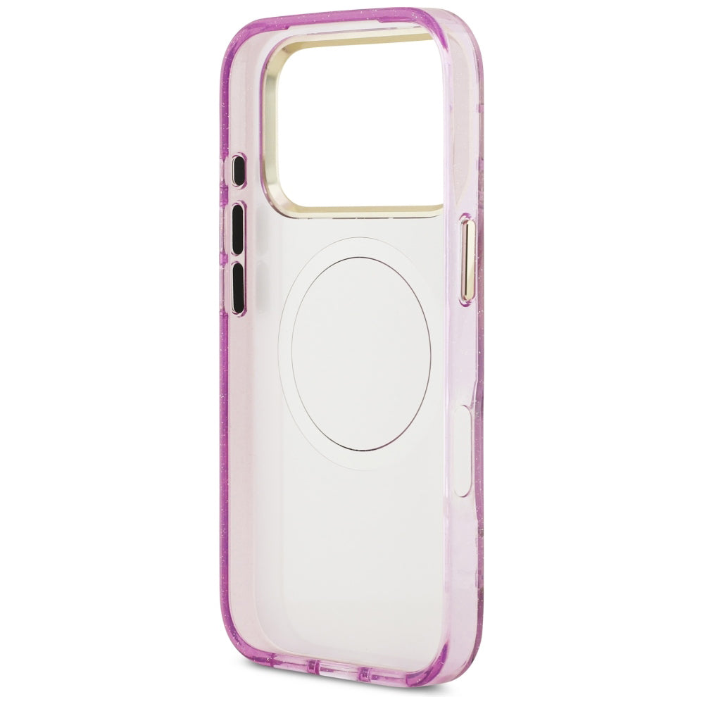 Custodia MagSafe per Apple iPhone 18 Pro / 17 Pro, Guess, IML Metal Glitter Flowers Triangle, Viola
