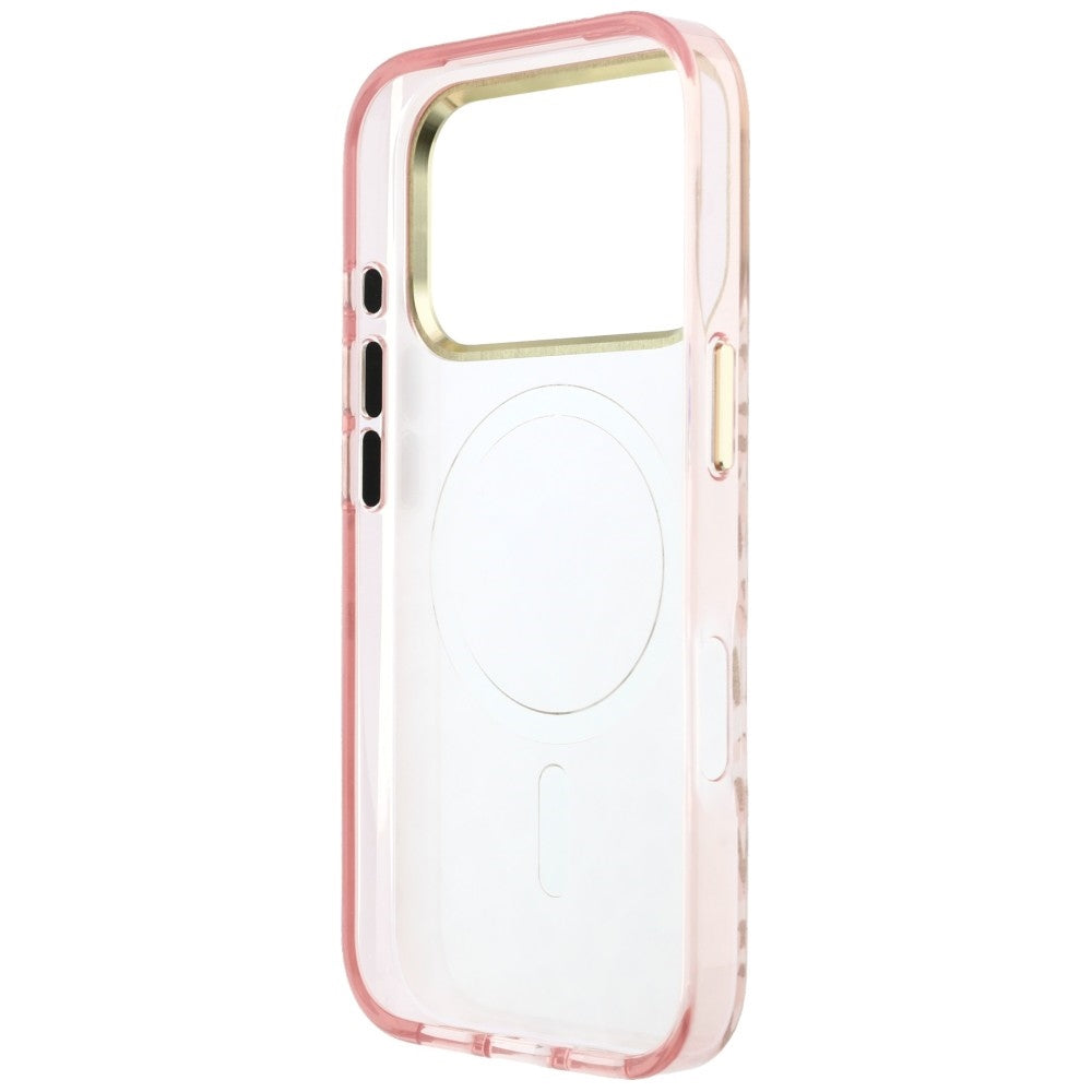 Custodia MagSafe per Apple iPhone 18 Pro / 17 Pro, Guess, Logo Triangolo Glitter Leopardo, Rosa