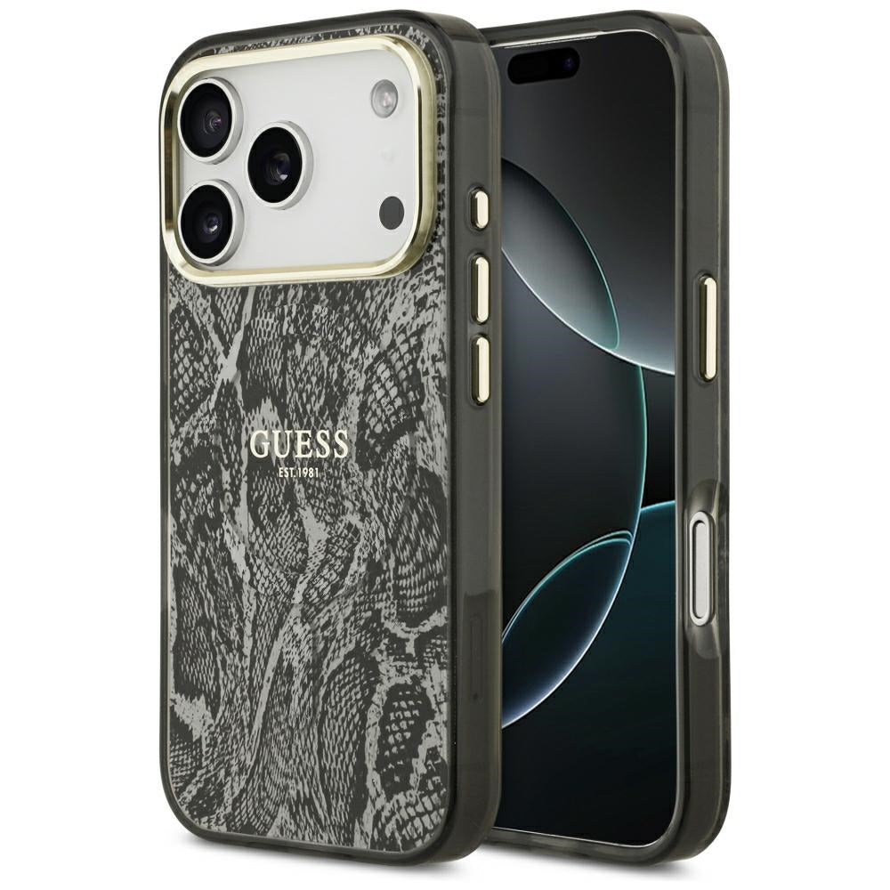 Custodia MagSafe per Apple iPhone 18 Pro / 17 Pro, Guess, motivo pitone, nera