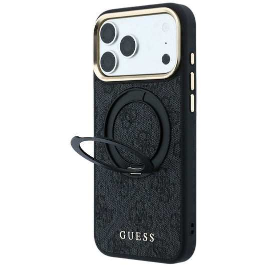 Custodia MagSafe per Apple iPhone 18 Pro / 17 Pro, Guess, Ring Stand Classic Logo, Nera