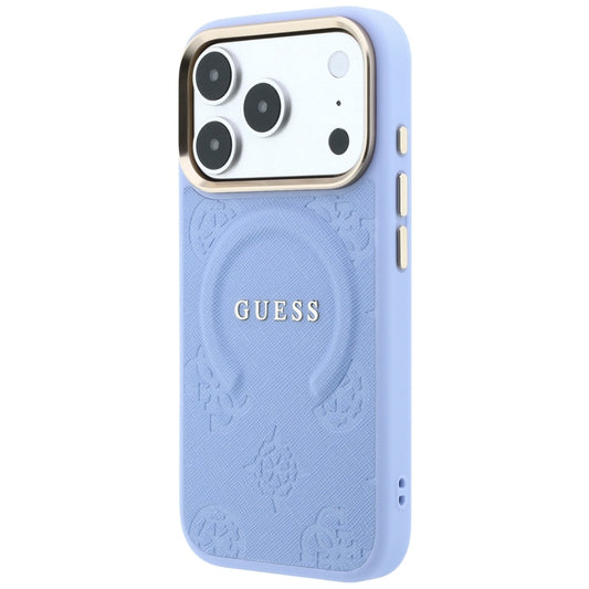 Custodia MagSafe per Apple iPhone 18 Pro / 17 Pro, Guess, Saffiano Peony Ring, Blu