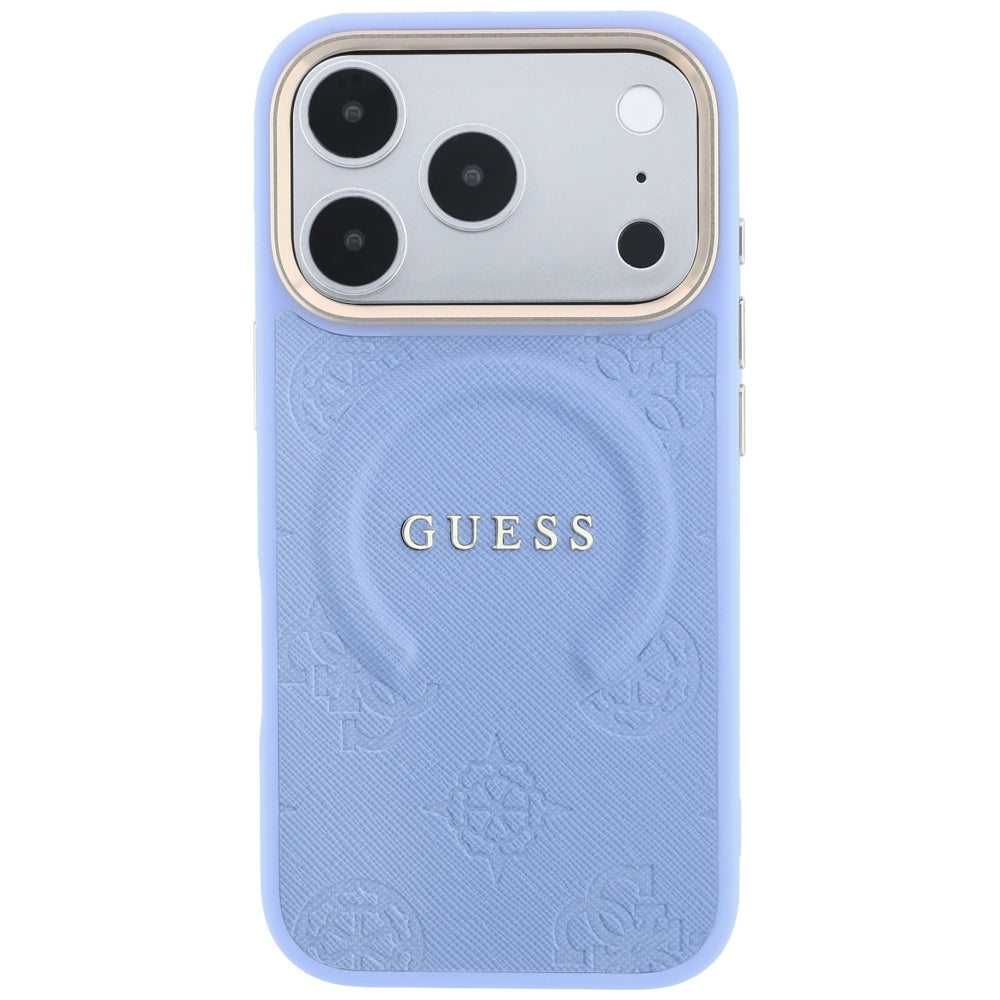 Custodia MagSafe per Apple iPhone 18 Pro / 17 Pro, Guess, Saffiano Peony Ring, Blu