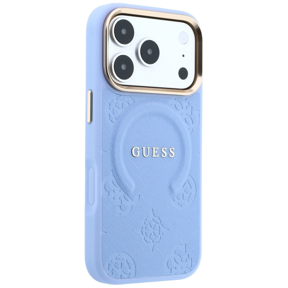 Custodia MagSafe per Apple iPhone 18 Pro / 17 Pro, Guess, Saffiano Peony Ring, Blu