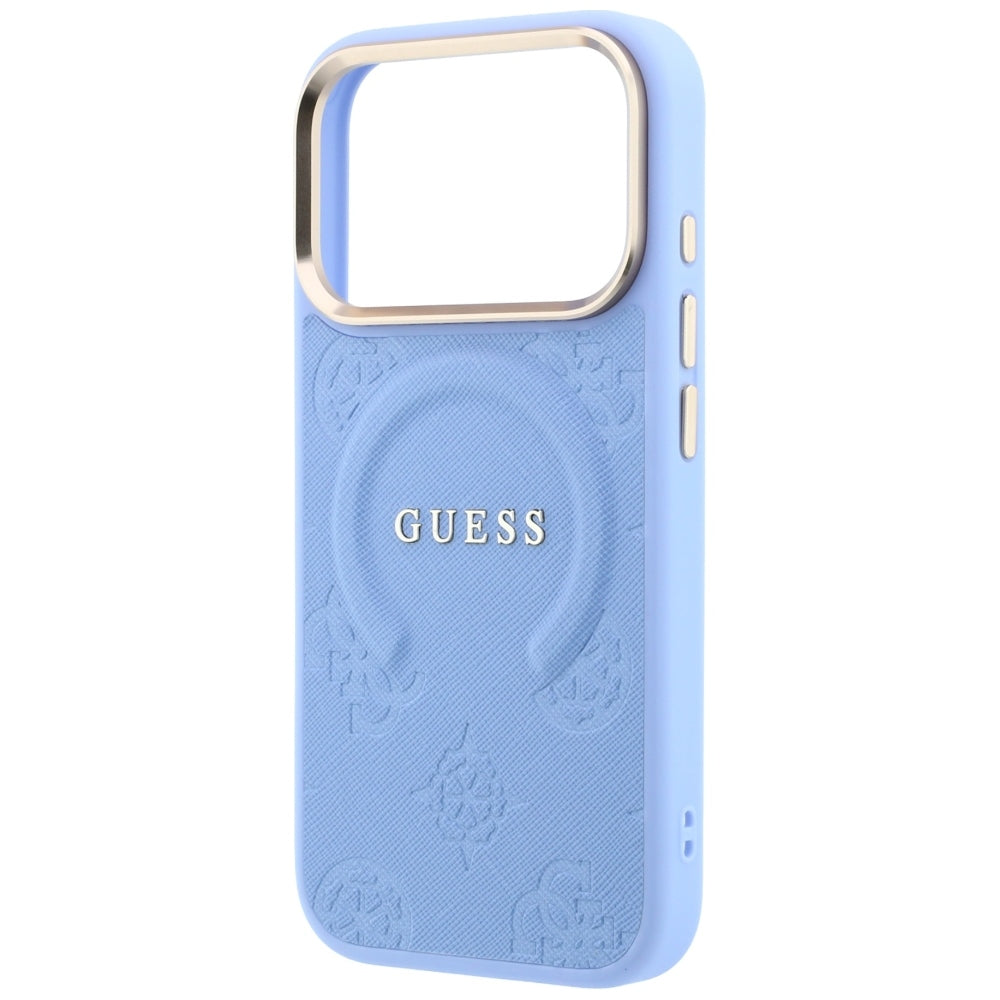 Custodia MagSafe per Apple iPhone 18 Pro / 17 Pro, Guess, Saffiano Peony Ring, Blu