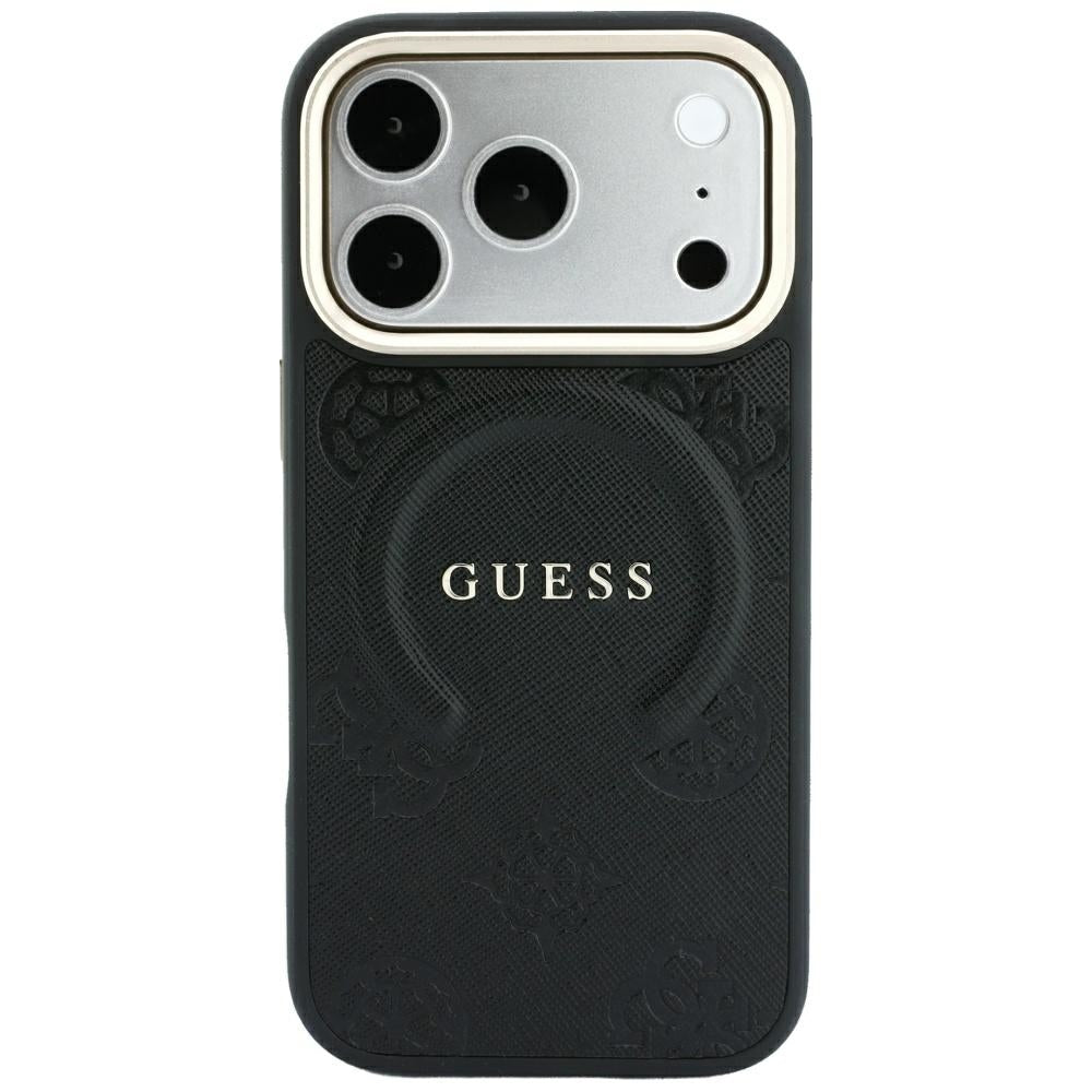 Custodia MagSafe per Apple iPhone 18 Pro / 17 Pro, Guess, Saffiano Peony Ring, Nera