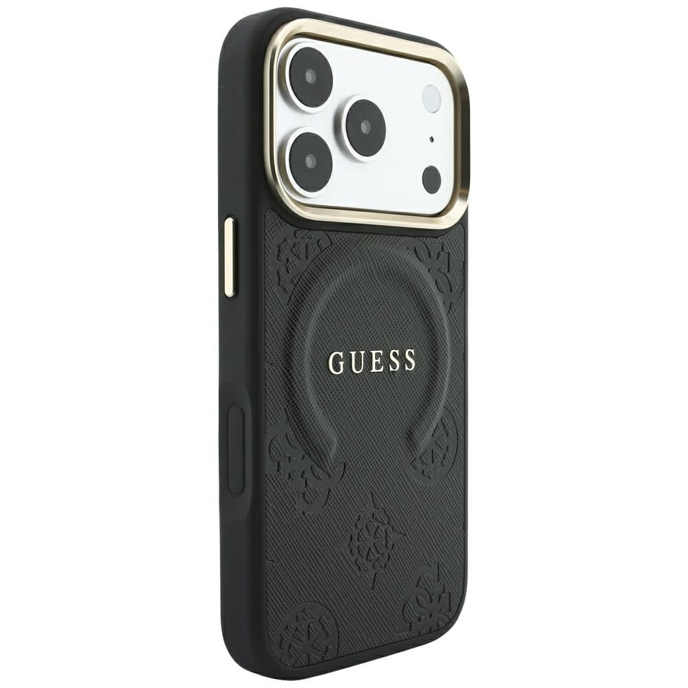 Custodia MagSafe per Apple iPhone 18 Pro / 17 Pro, Guess, Saffiano Peony Ring, Nera
