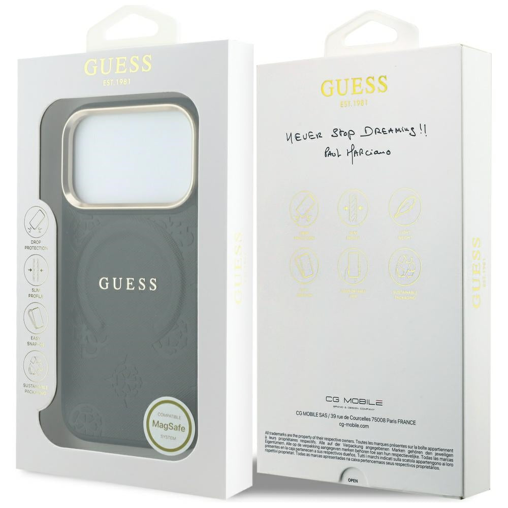 Custodia MagSafe per Apple iPhone 18 Pro / 17 Pro, Guess, Saffiano Peony Ring, Nera