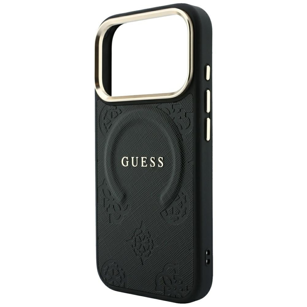 Custodia MagSafe per Apple iPhone 18 Pro / 17 Pro, Guess, Saffiano Peony Ring, Nera