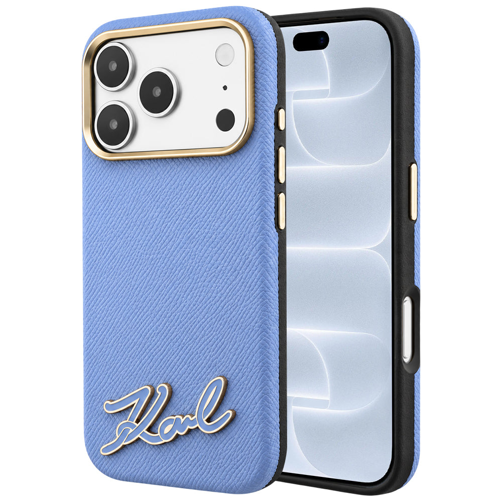 Custodia MagSafe per Apple iPhone 18 Pro / 17 Pro, Karl Lagerfeld, Logo in Resina Granulata, Blu